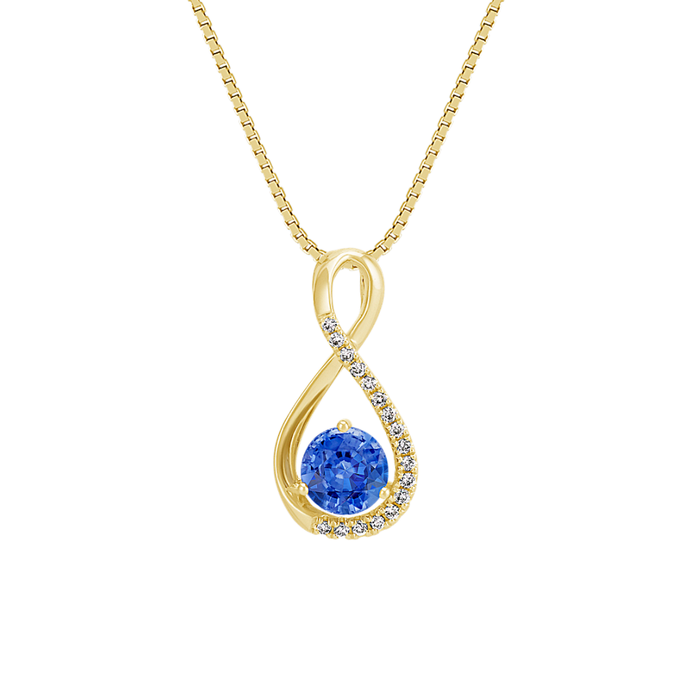 Willamette Kentucky Blue Sapphire and Diamond Infinity Pendant in 14K Yellow Gold (18 in)