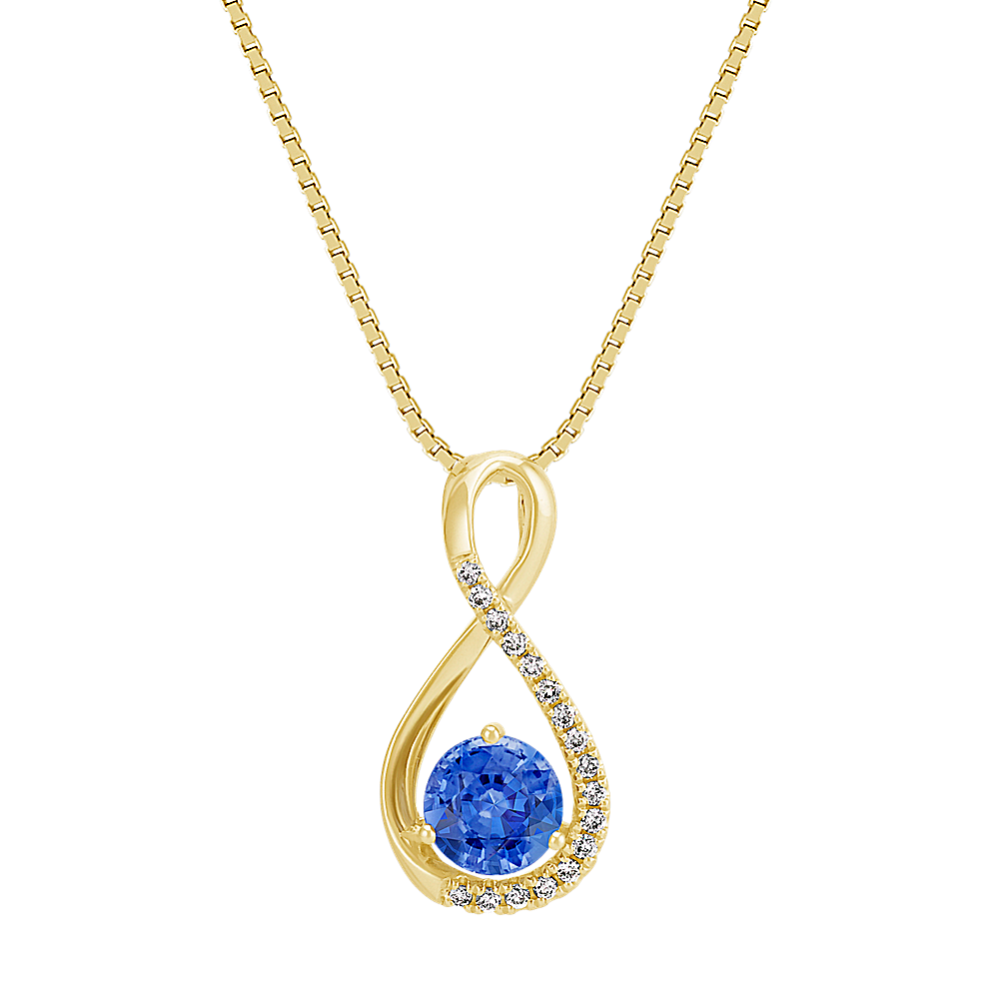 Willamette Kentucky Blue Sapphire and Diamond Infinity Pendant in 14K Yellow Gold (18 in)