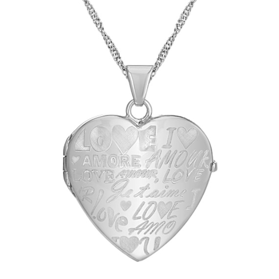 Words of Love Heart Locket in Sterling Silver (20 in)