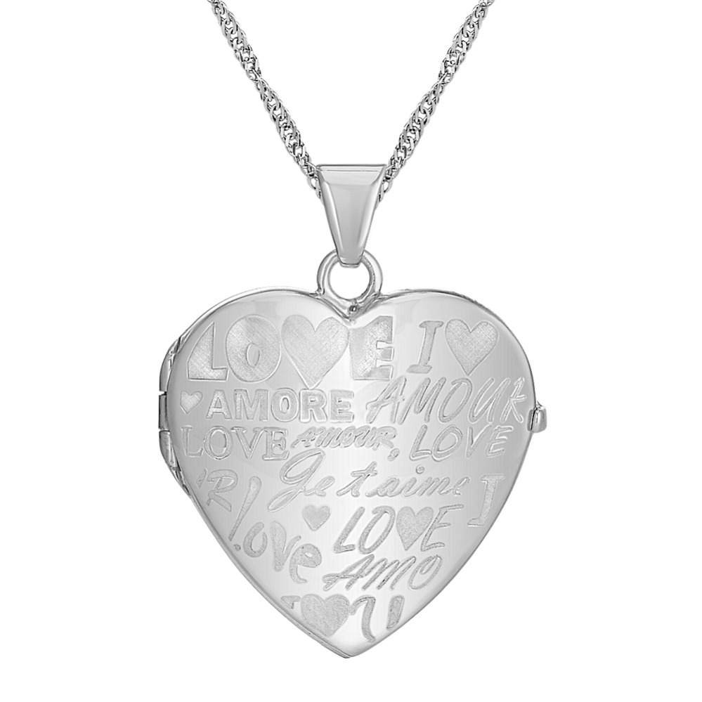 Words of Love Heart Locket in Sterling Silver (20'')