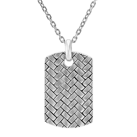 Woven Sterling Silver Dog Tag Necklace (20 in) | Shane Co.