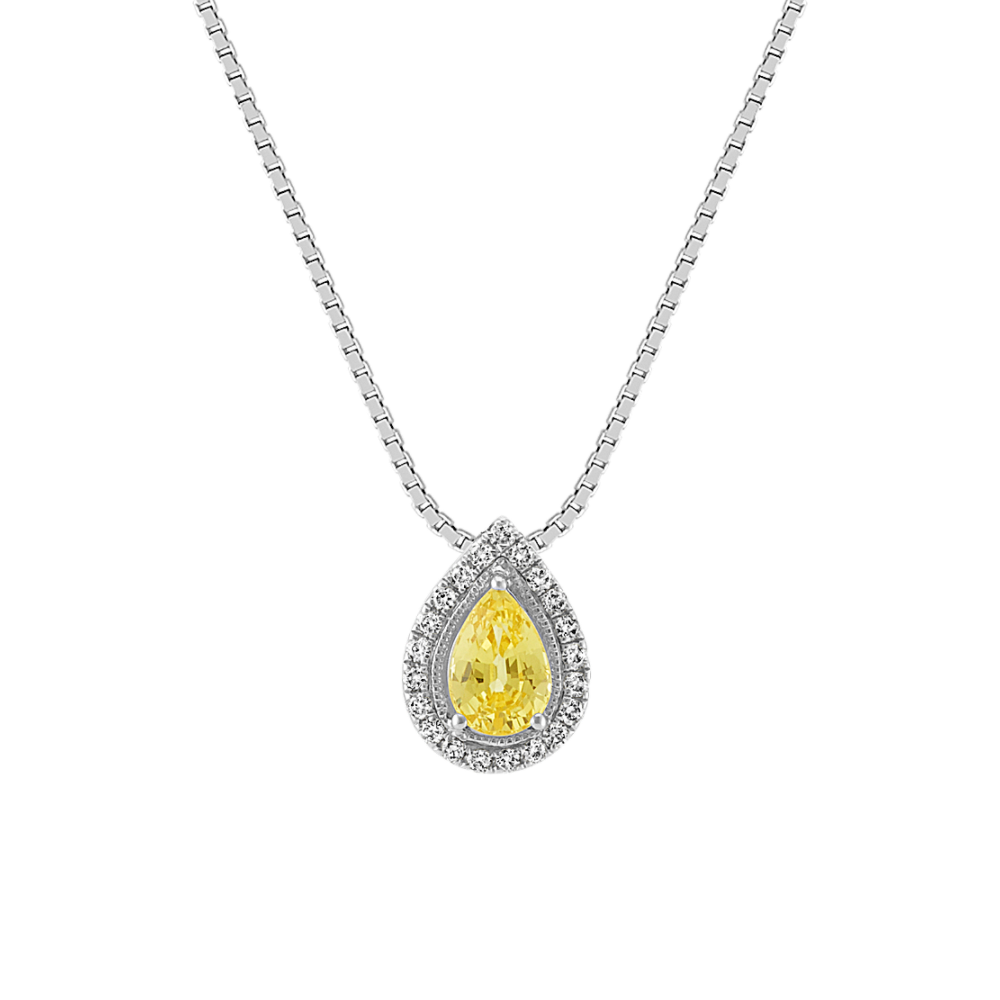 Yellow Natural Sapphire and Natural Diamond Pendant (18 in)