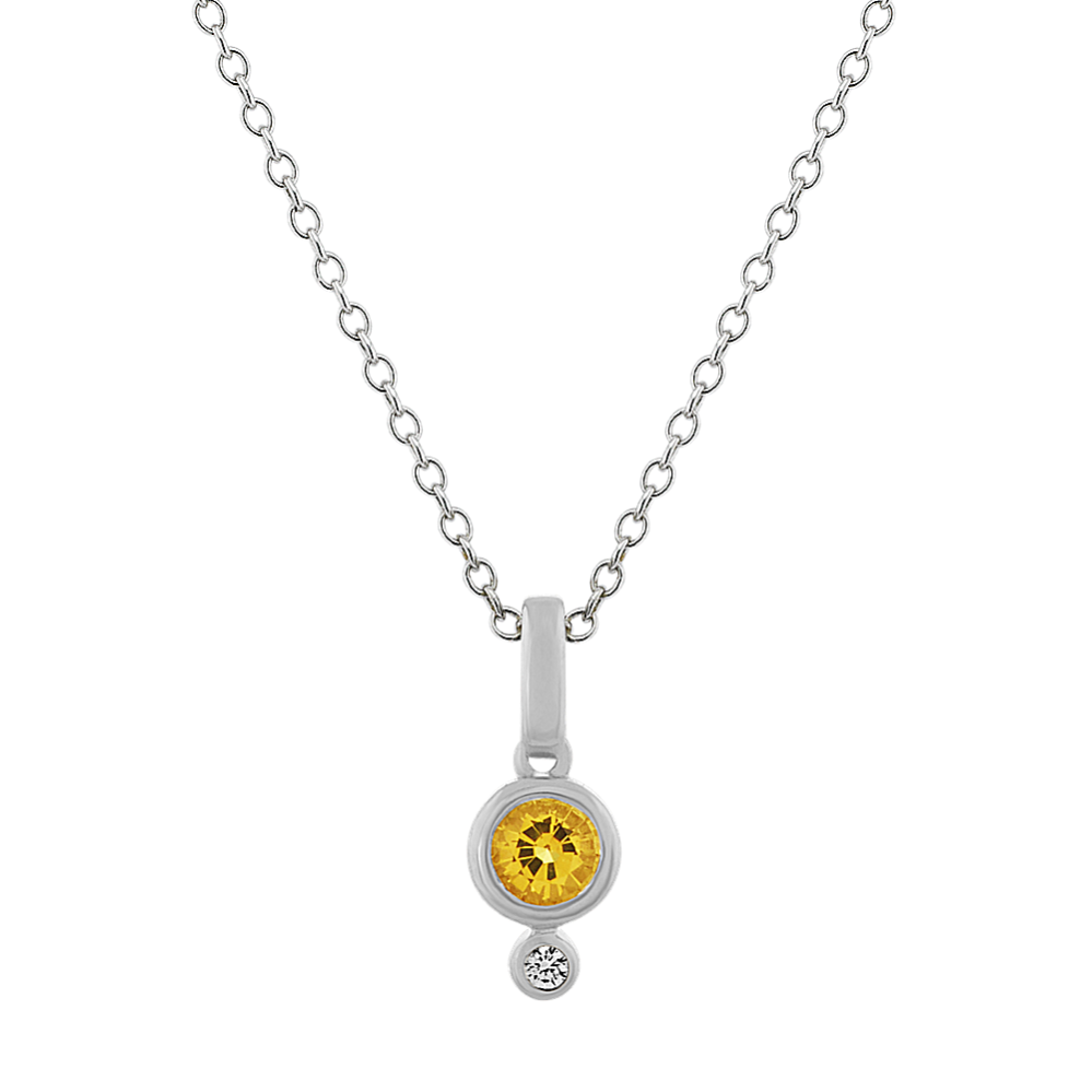 Yellow Sapphire and Diamond Pendant (20'')
