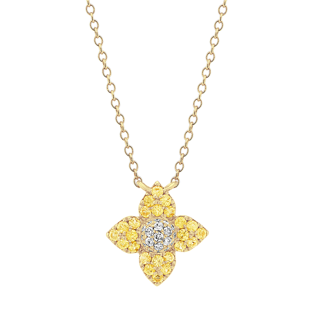 Yellow Sapphire and Diamond Flower Necklace (18'')