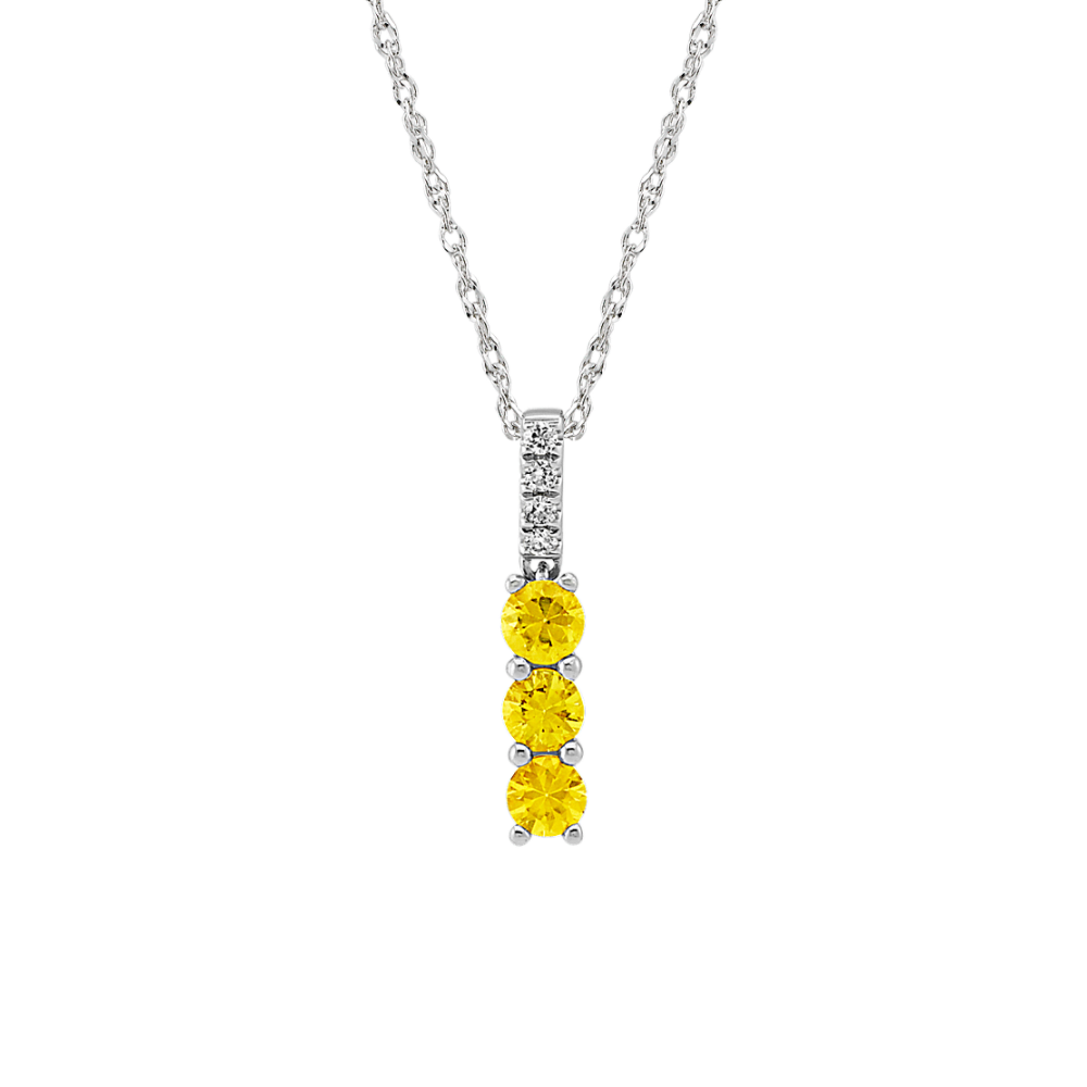 Yellow Natural Sapphire and Natural Diamond Pendant (18 in)