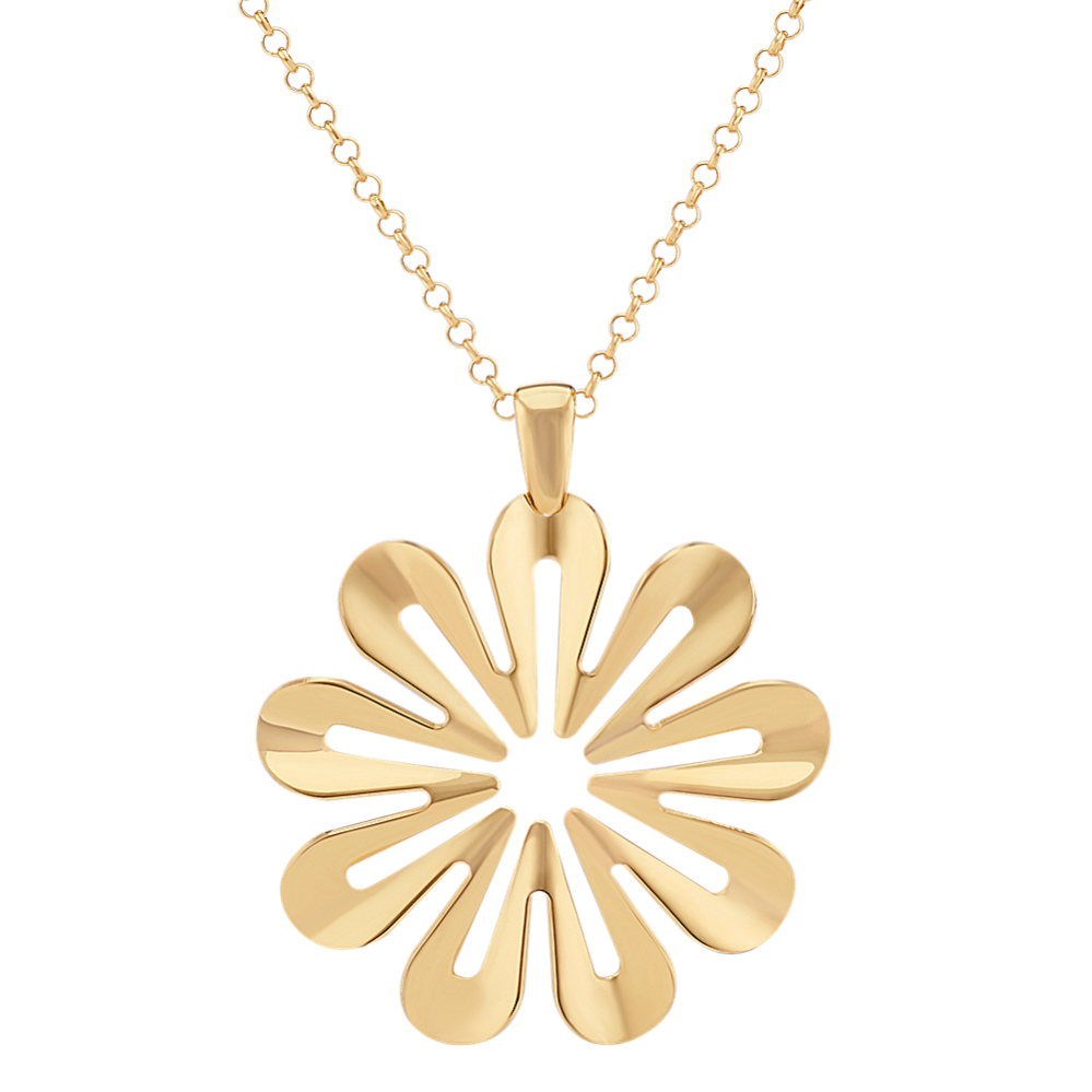 Yellow Sterling Silver Flower Cutout Pendant (18 in)