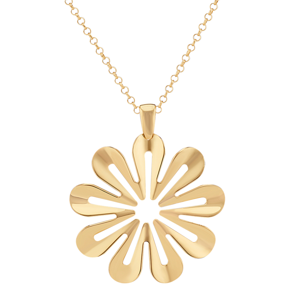 Yellow Sterling Silver Flower Cutout Pendant (18'')