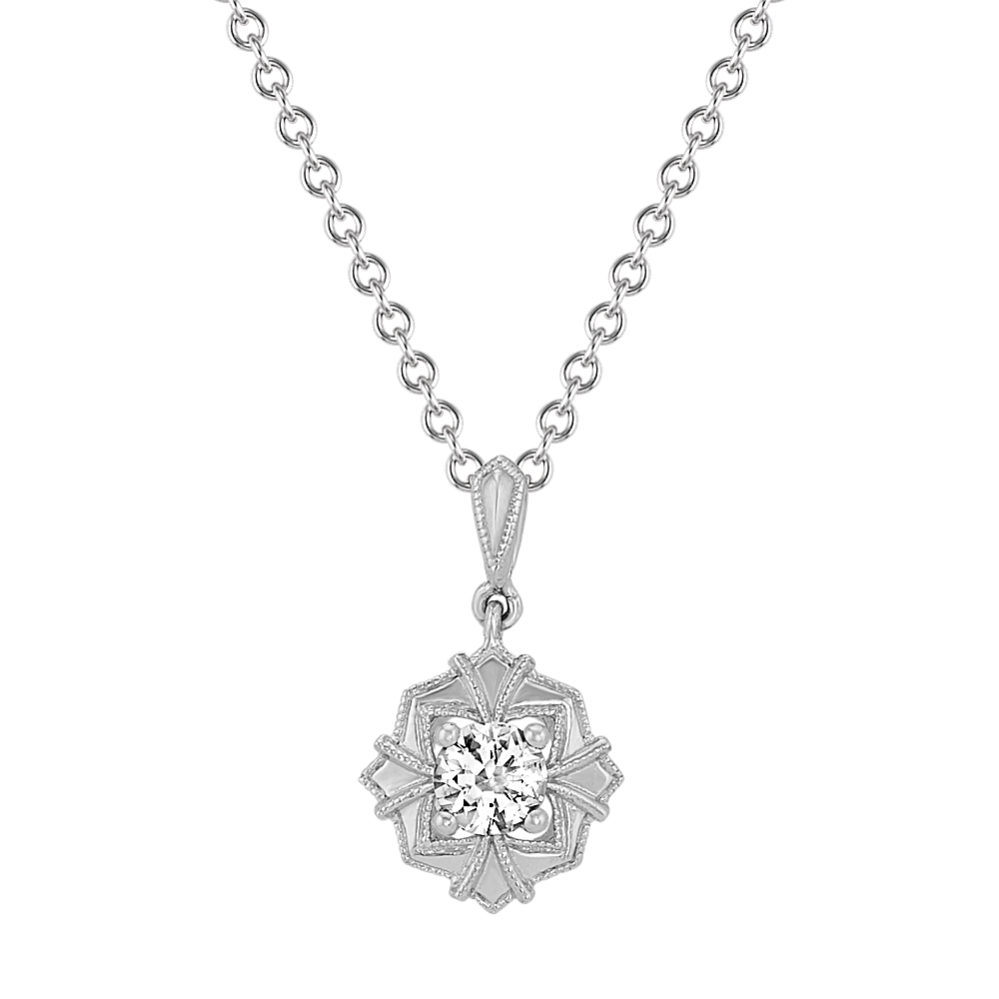 Zelda Art Deco White Sapphire Pendant in Sterling Silver (20'')