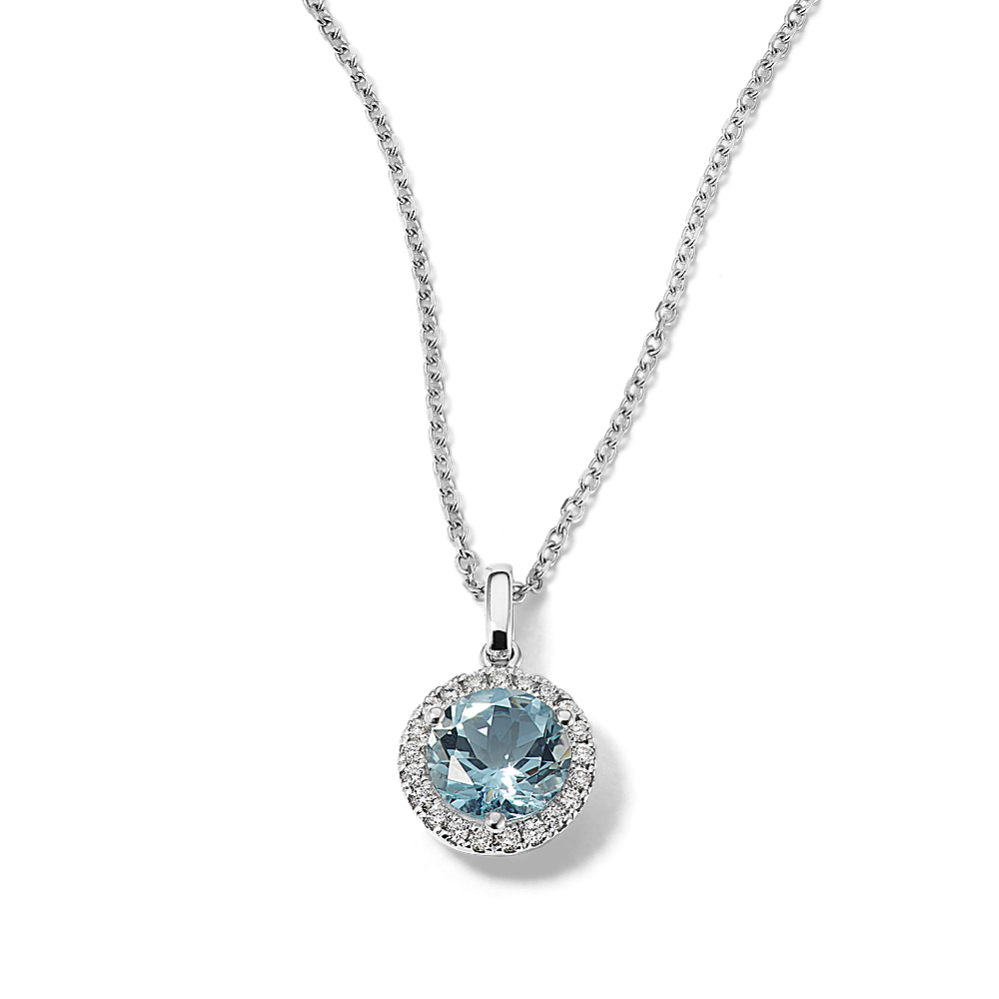 Zurich Aquamarine & Diamond Halo Pendant