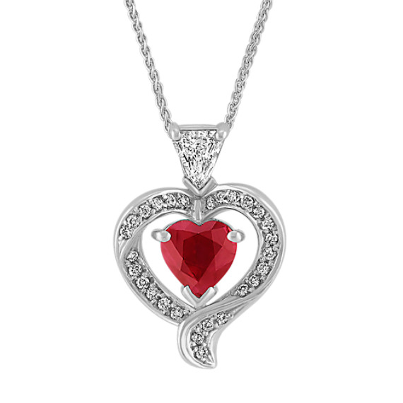 Heart-Shaped Ruby, Shield and Round Diamond Pendant (22