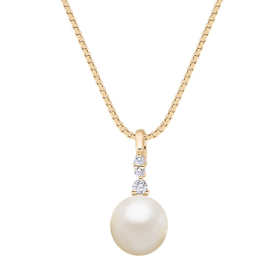 8mm Cultured Akoya Pearl and Diamond Pendant (18 in) | Shane Co.