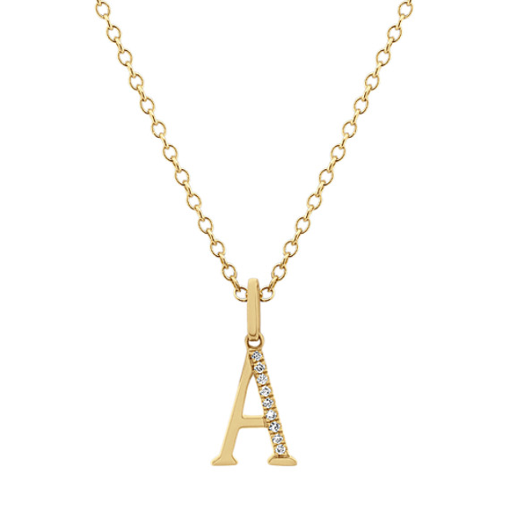 Diamond Letter A Pendant in 14k Yellow Gold (18 in) Shane Co.