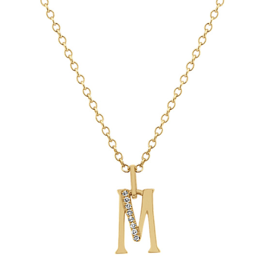 Diamond Letter M Pendant in 14k Yellow Gold (18 in) | Shane Co.