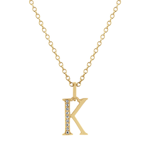 Diamond Letter K Pendant in 14k Yellow Gold (18 in) Shane Co.