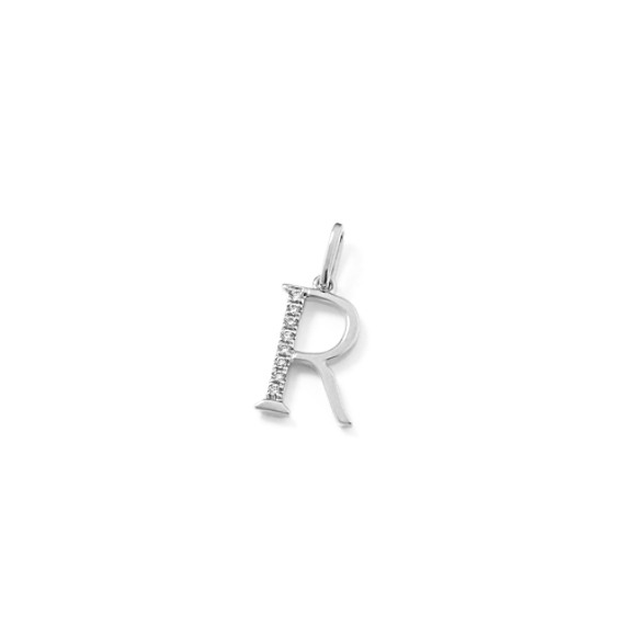 Diamond Letter R Charm in 14k White Gold