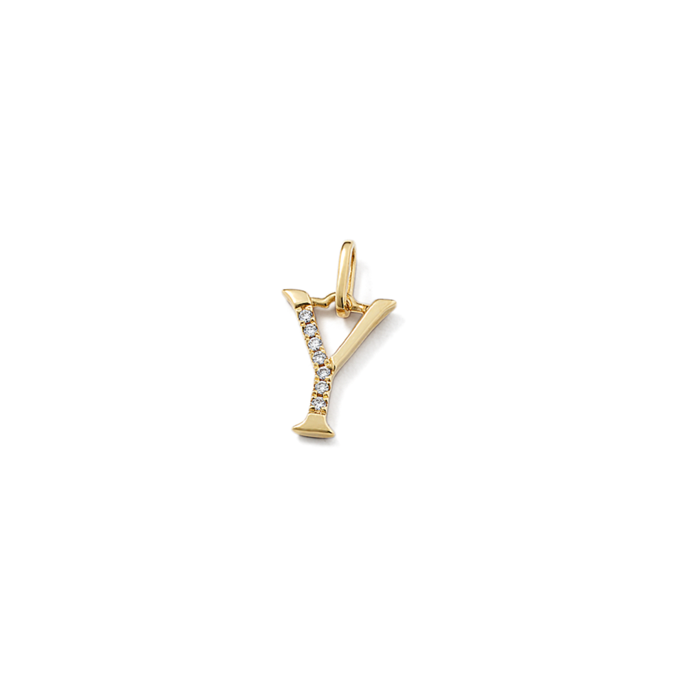 14K Gold popular Block Initial Diamond Cut Letter Y Charm Pendant