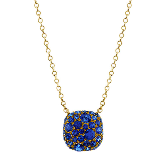 Traditional Blue Sapphire Cluster Necklace (18 in)