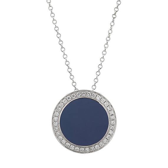 Blue Enamel and Diamond Circle Necklace (18 in)