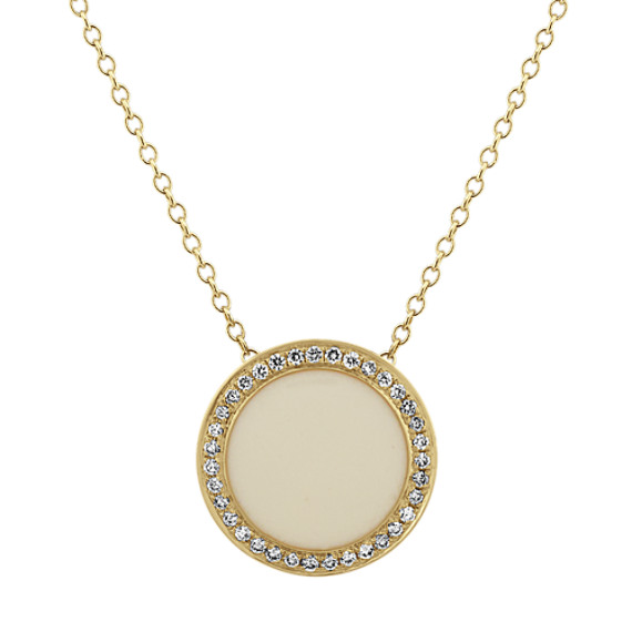 White Enamel and Diamond Circle Necklace (18 in)