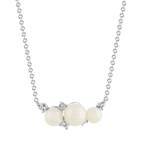 4-6mm Freshwater Pearl and Diamond Necklace (18 in)
