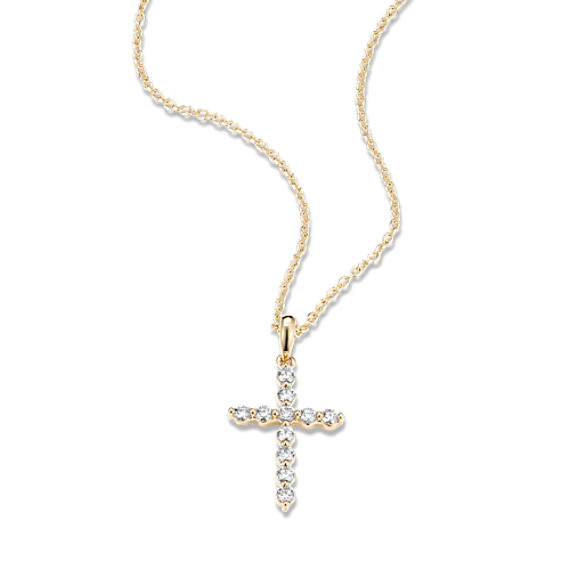 Diamond Cross Pendant in 14k Yellow Gold (18 in)