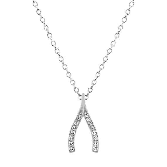 Diamond Wishbone Pendant in 14k White Gold (18 in)