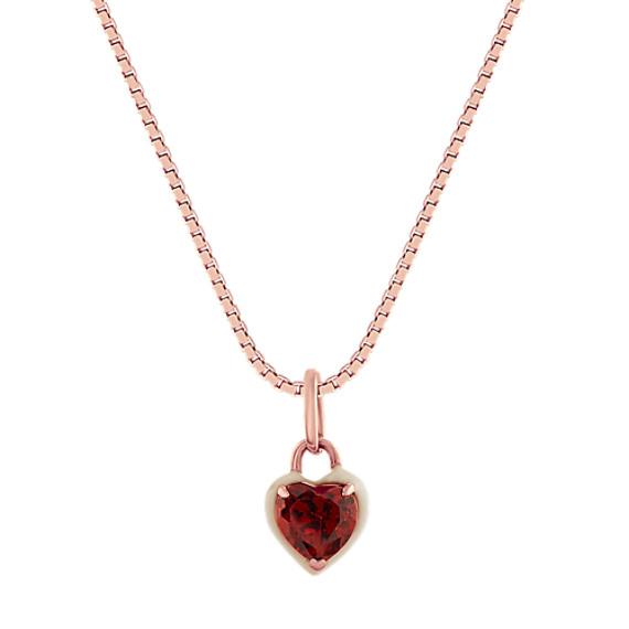 Heart-Shaped Garnet Pendant in 14k Rose Gold (18 in)