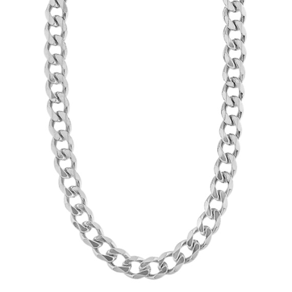 Sterling Silver Polished Solid 6.4mm Wide Curb Chain Necklace With Lobster Clasp Length 18 Inch 