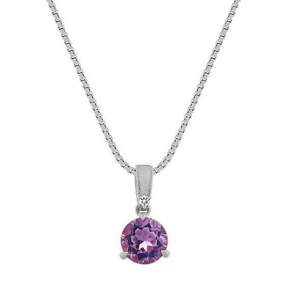 Amethyst and Diamond Pendant in 14k White Gold (18 in)