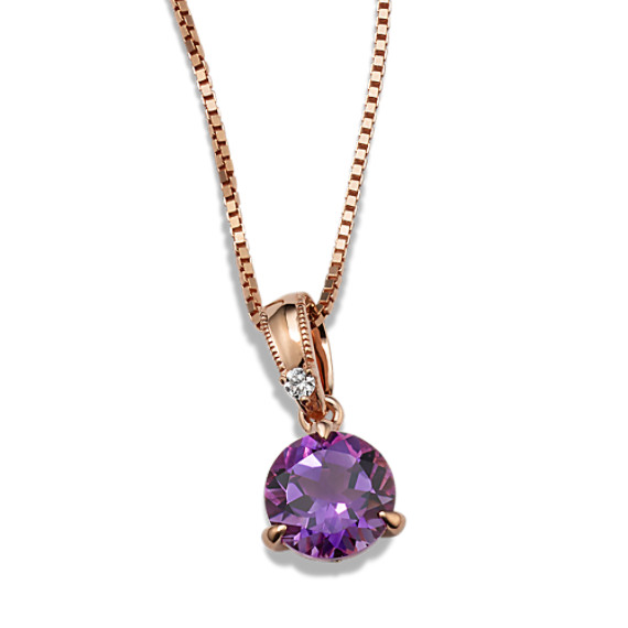 Amethyst and Diamond Pendant in 14k Rose Gold (18 in)