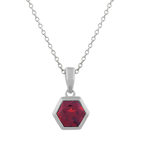 Hexagon Garnet Pendant in Sterling Silver (18 in)