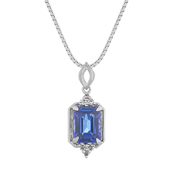 Blue Tanzanite and Diamond Pendant (20 in)