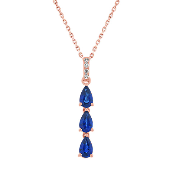 Traditional Blue Sapphire and Diamond Pendant (18 in)