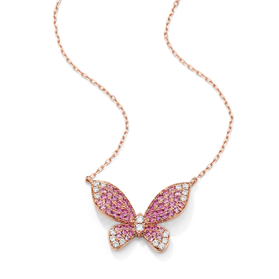 Mosaic Pink Sapphire & Diamond Butterfly Necklace