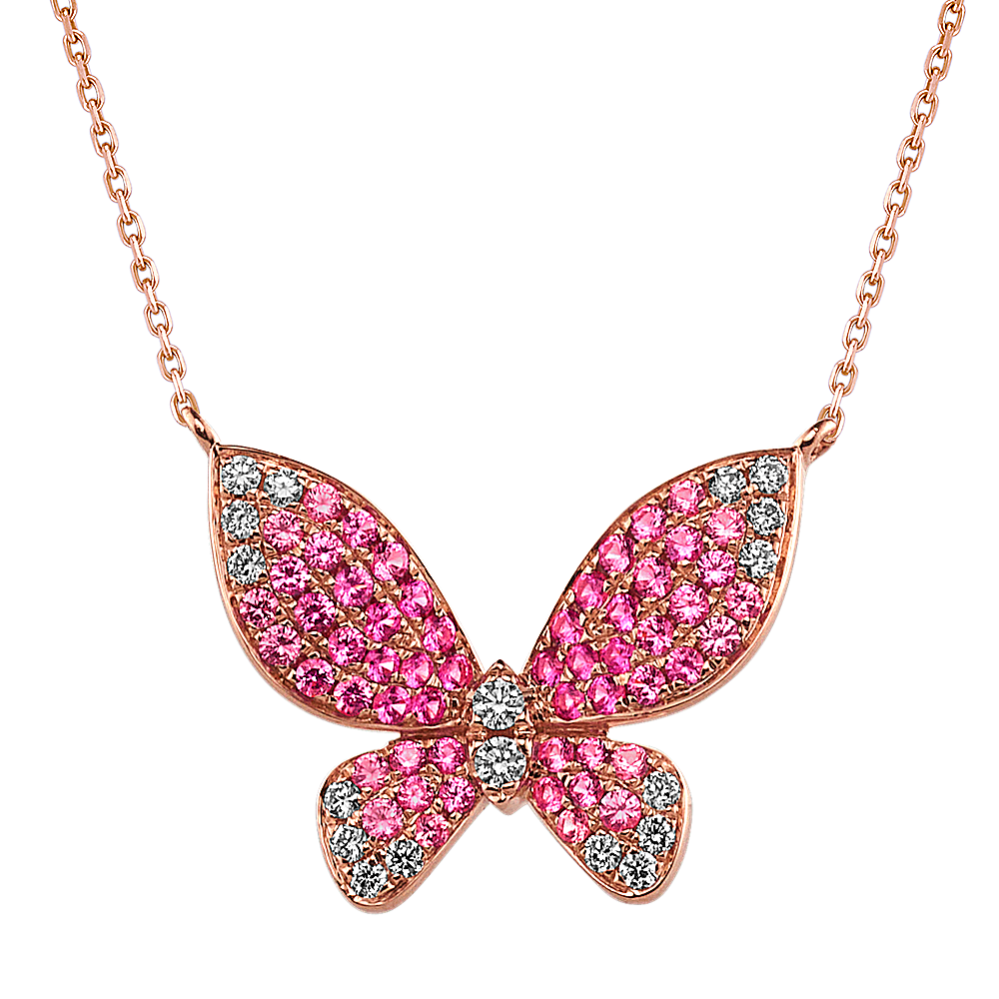 Mosaic Pink Sapphire & Diamond Butterfly Necklace