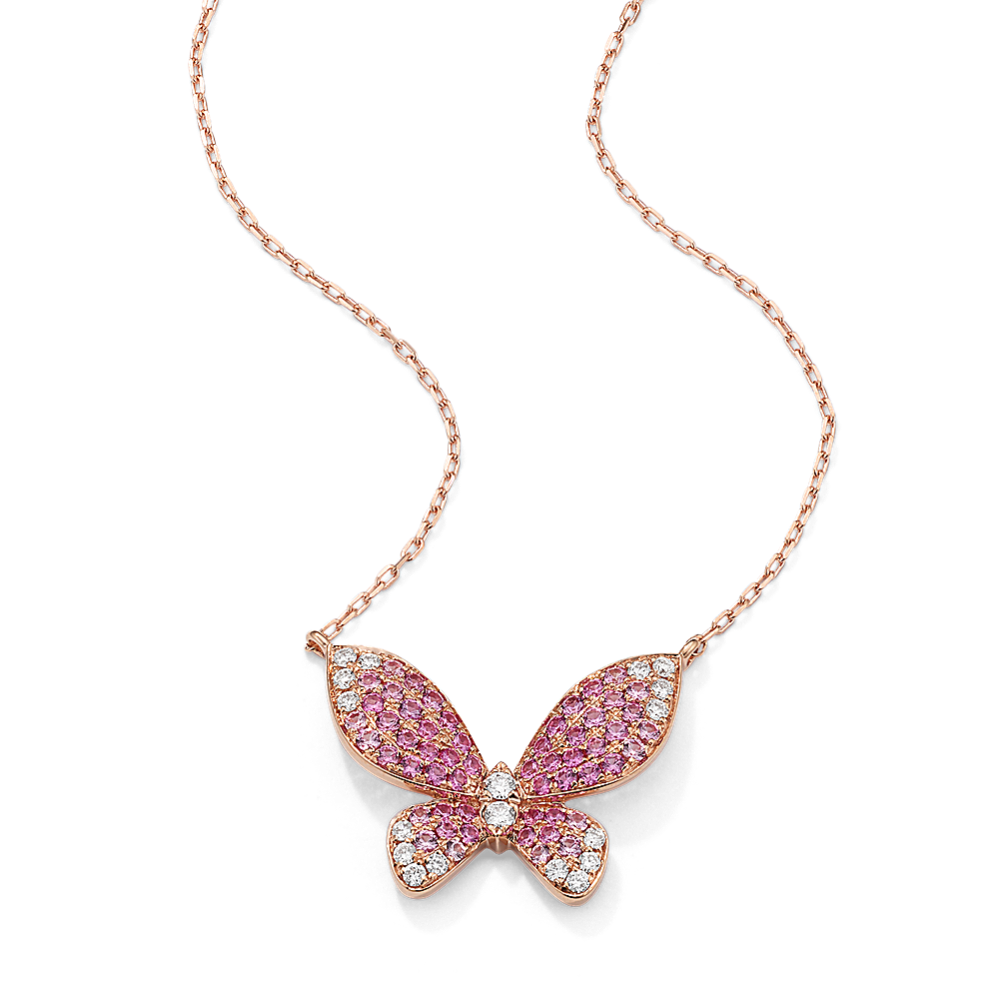 Mosaic Pink Sapphire & Diamond Butterfly Necklace