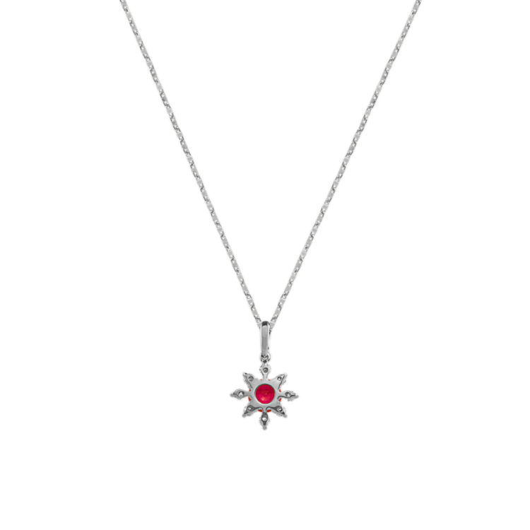 Natural Ruby and Natural Diamond Necklace in 14K White Gold (18 in)