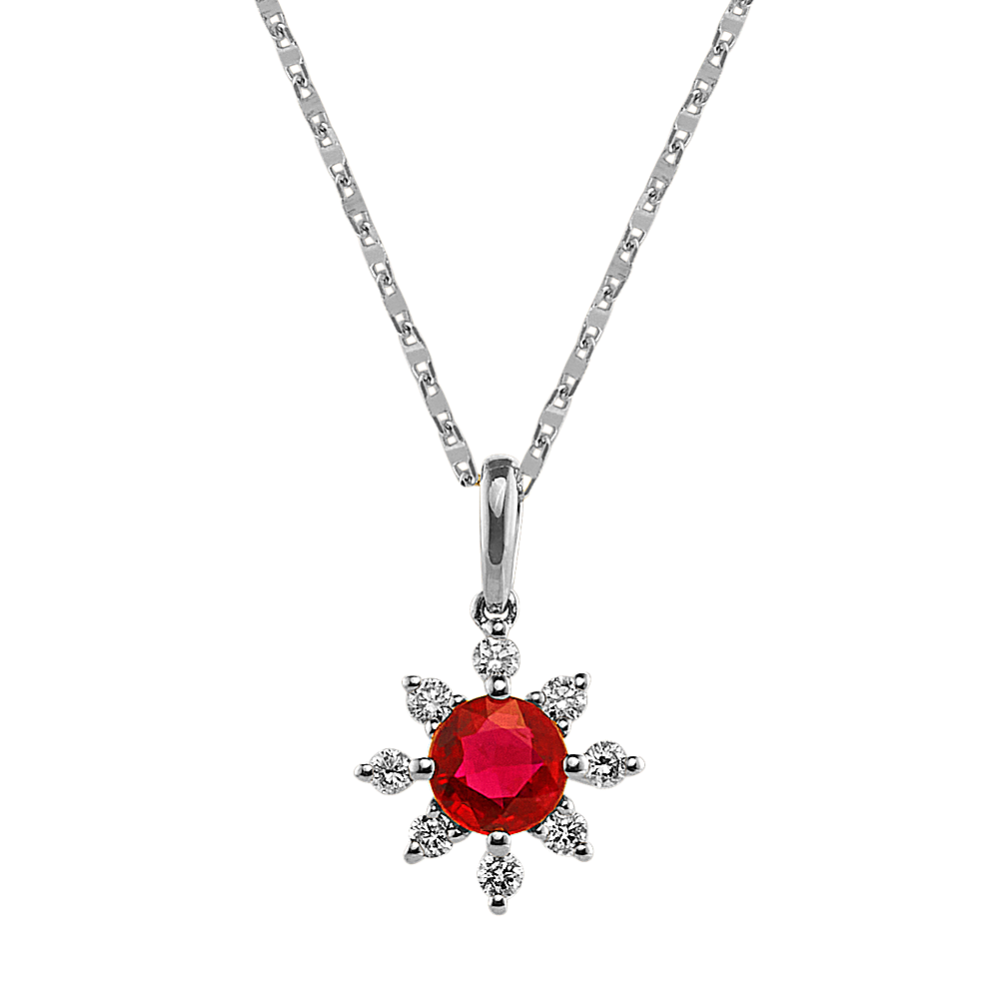 Ruby and Diamond Necklace in 14K White Gold (18 in)