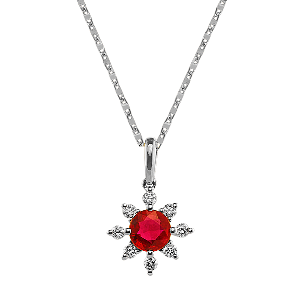 Ruby and Diamond Necklace in 14K White Gold (18'')