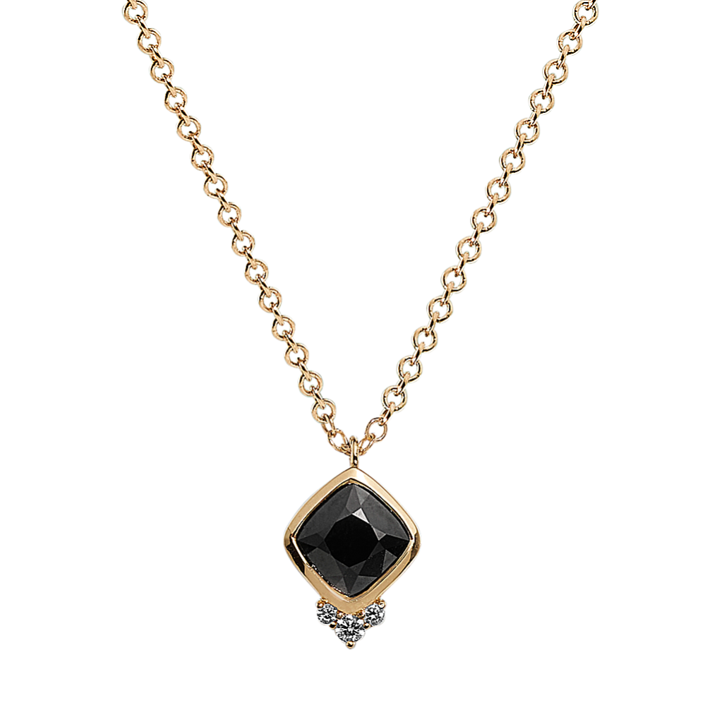 Lynx Black Sapphire and Diamond Necklace in 14K Yellow Gold (18 in)