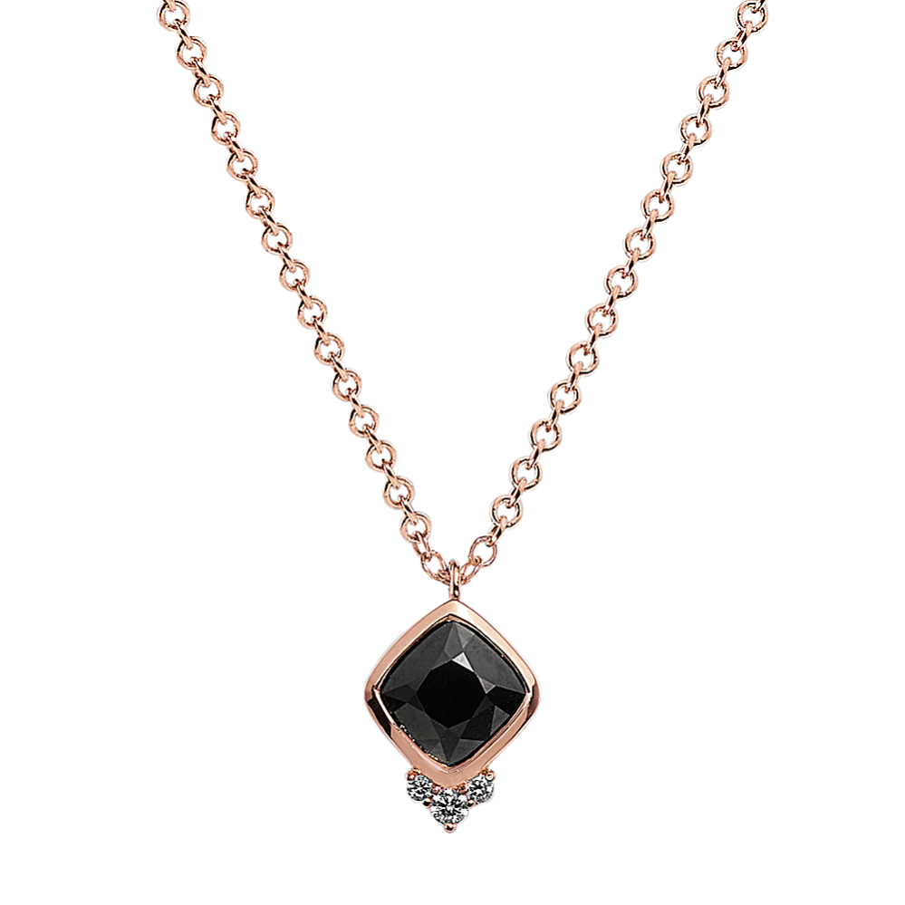 Lynx Black Sapphire and Diamond Necklace in 14K Rose Gold (18 in)