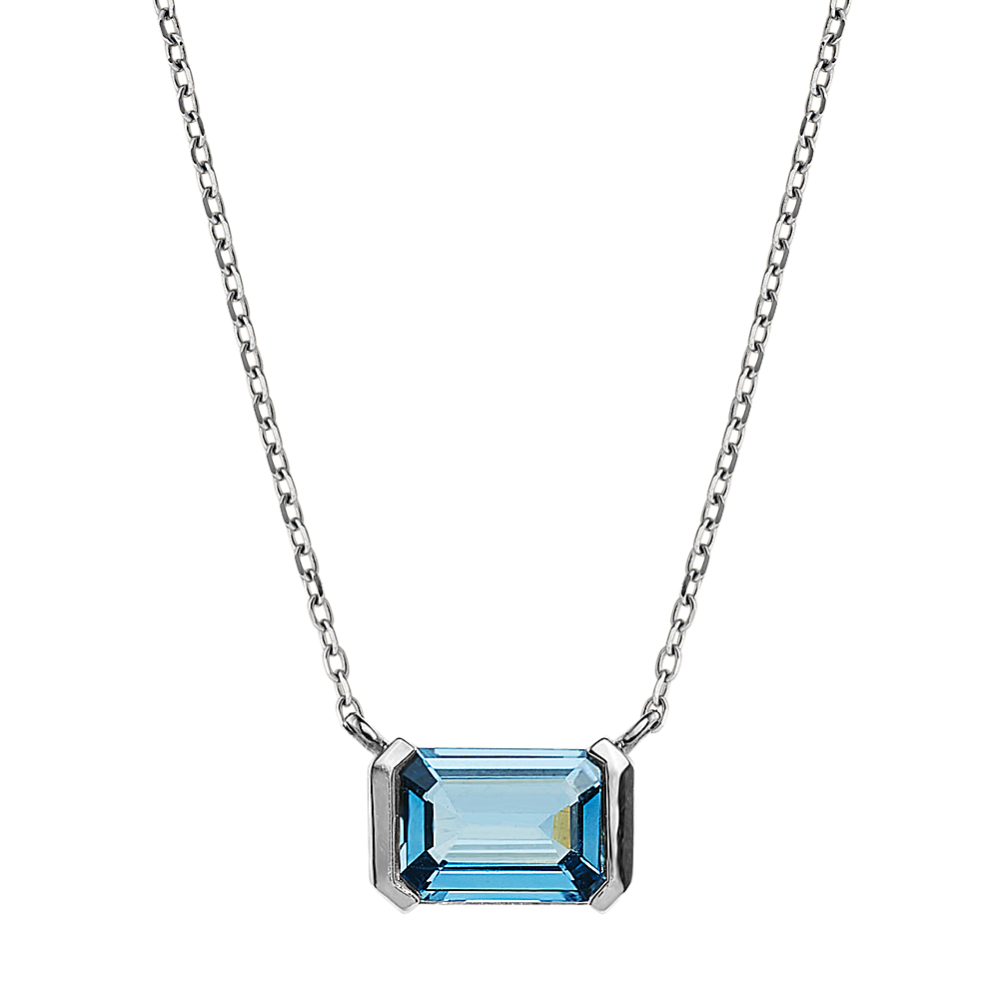 Dorset Teal Sapphire Pendant in 14K White Gold (20'')