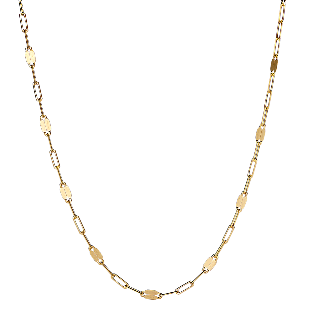 20'' 14K Gold Mirror Link Paperclip Chain (1.1mm)
