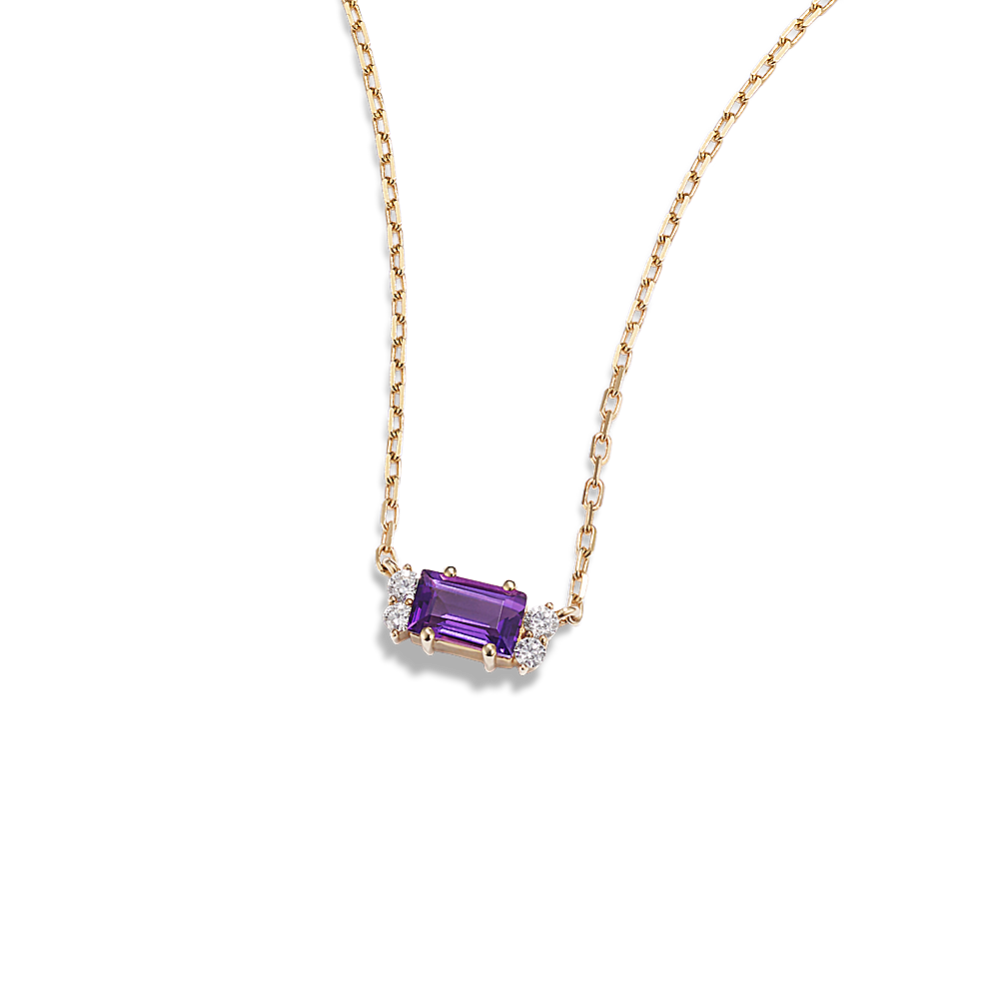 Lolly Amethyst and Diamond Necklace in 14K Yellow Gold (20 in)