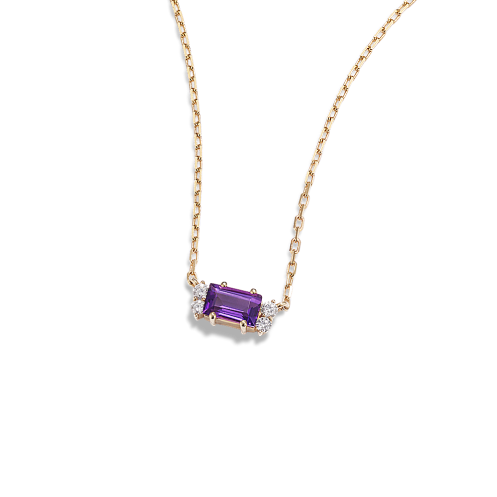 Lolly Amethyst and Diamond Necklace in 14K Yellow Gold (20'')
