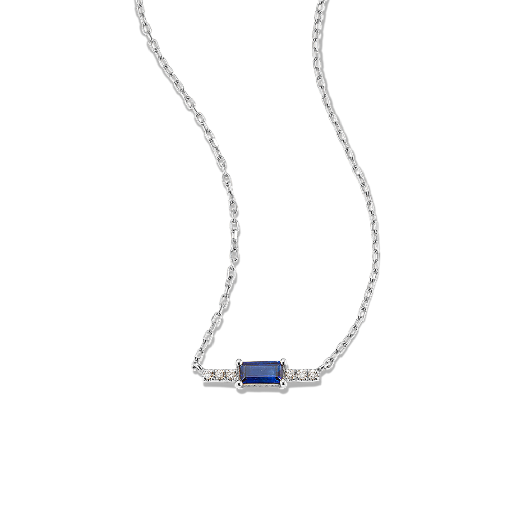 Midnight Blue Natural Sapphire and Natural Diamond Pendant (20 in)