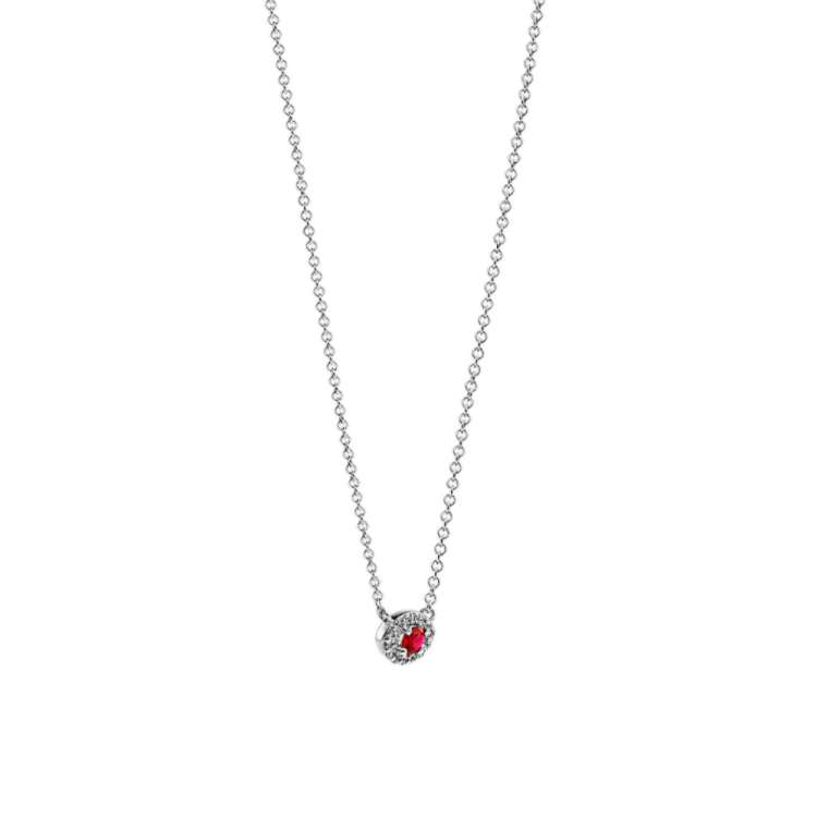 Carmen Natural Ruby and Natural Diamond Pendant in 14K White Gold (20 in)