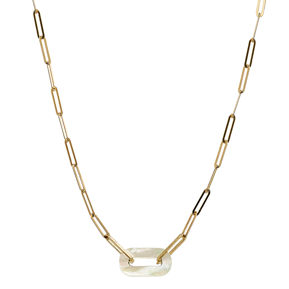 Shelley Freshwater Mother of Pearl Link Chain Necklace in 14K Yellow Gold (18 in)