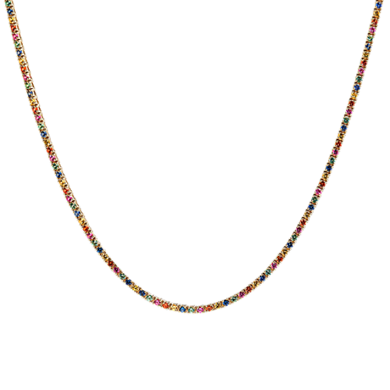 Samba Rainbow Sapphire Tennis Necklace in 14K Yellow Gold (18'')
