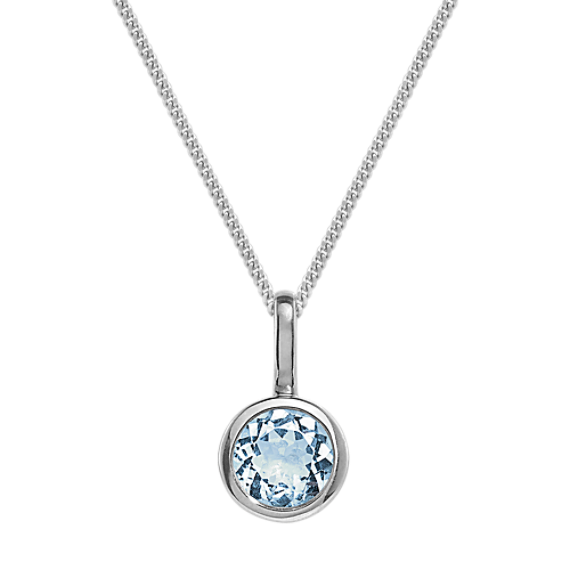 Bluebell Bezel-Set Aquamarine Necklace in Sterling Silver (22'')